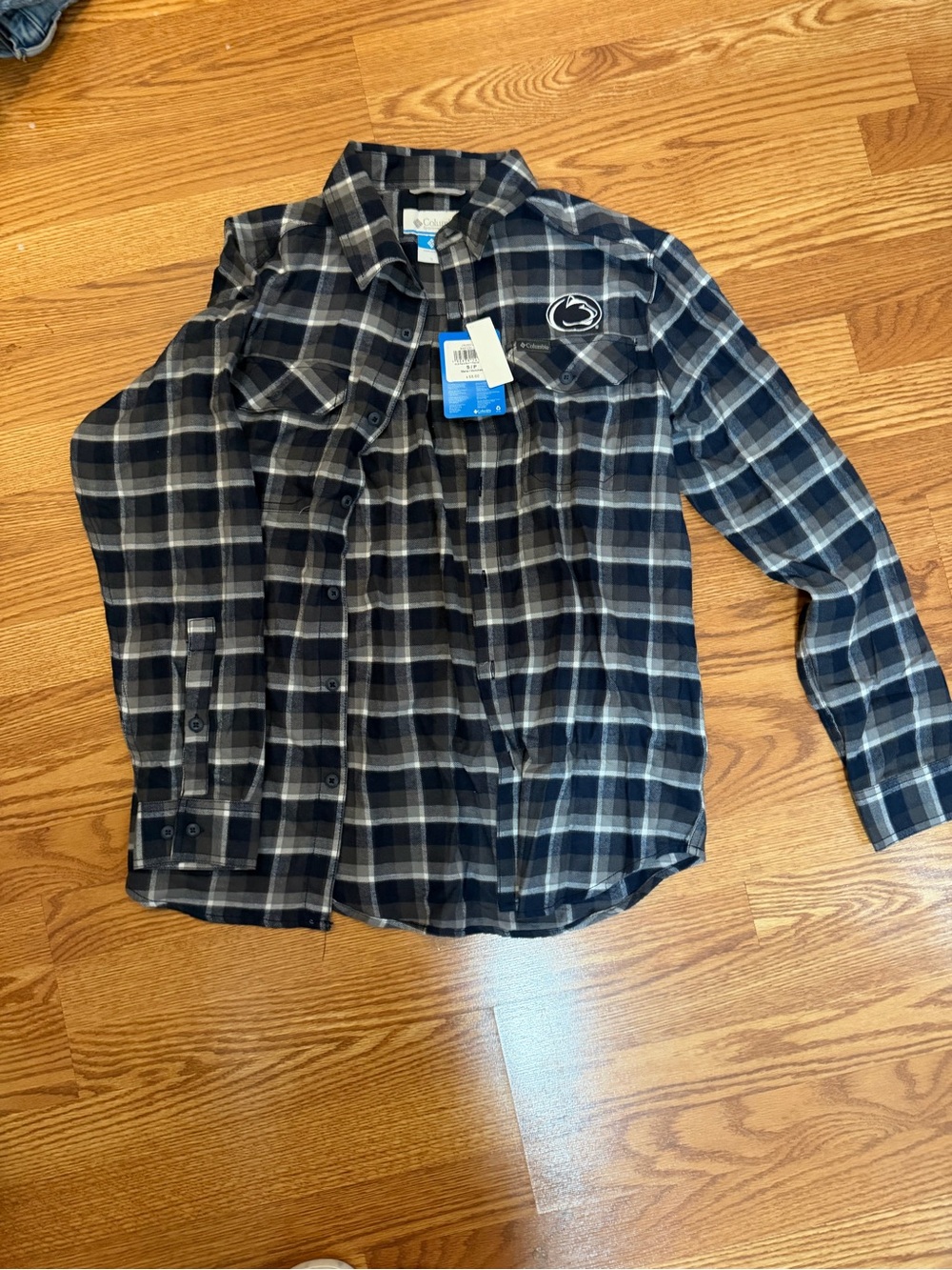 Columbia Black and Gray Plaid Button-Down Shirt, PSU PENNSTATE